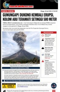 Gunungapi Dukono Kembali Erupsi, Kolom Abu Capai 500 Meter