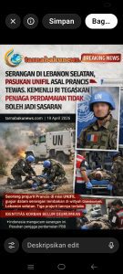 Seragangan di Libanon Selatan, Pasukan UNIFIL Asal Perancis Tewas, Kemlu RI Tegaskan Penjaga Perdamaian Tidak Boleh Jadi Sasaran