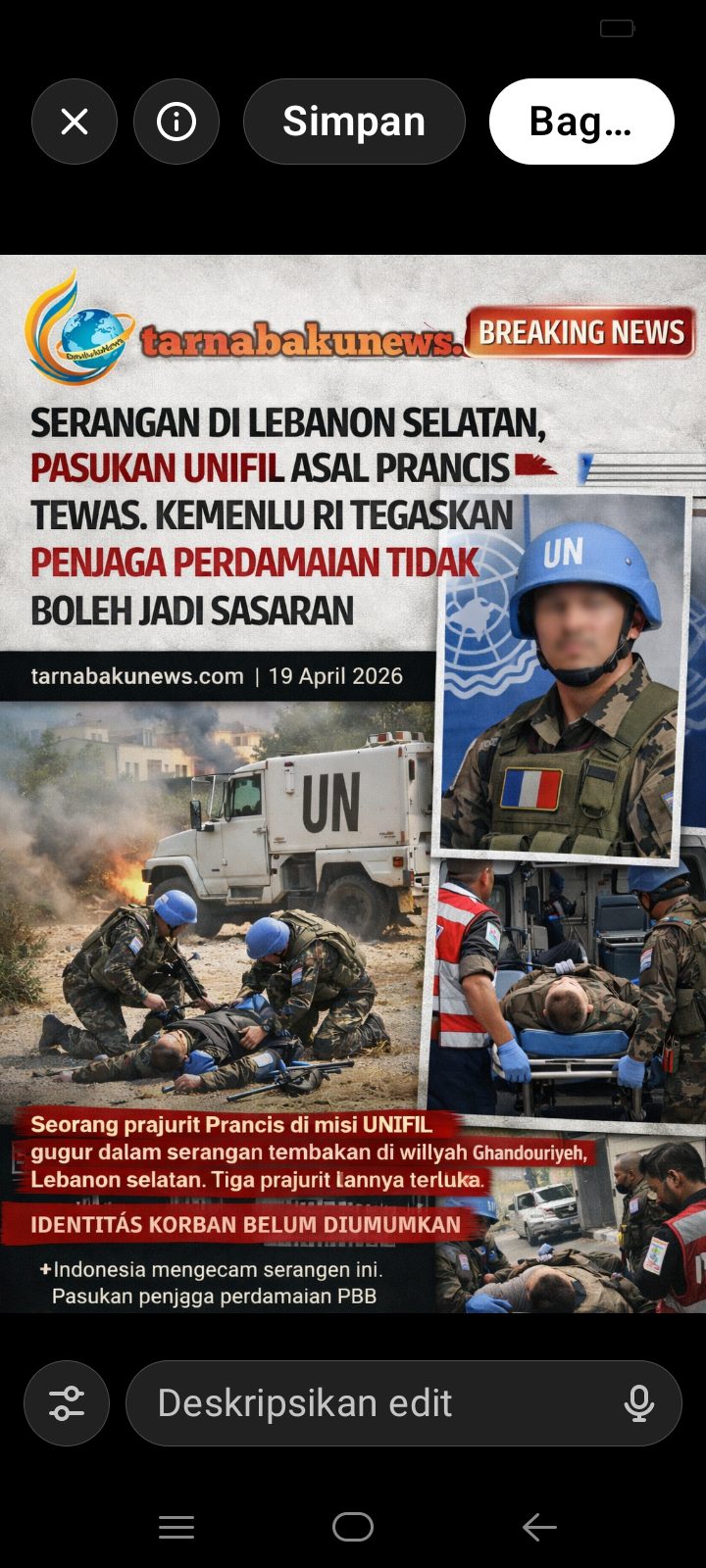 Seragangan di Libanon Selatan, Pasukan UNIFIL Asal Perancis Tewas, Kemlu RI Tegaskan Penjaga Perdamaian Tidak Boleh Jadi Sasaran