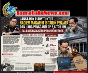 Jaksa Roy Riady Tuntut Nadim Makarim 18 Tahun Penjara dan Uang Pengganti Rp 5.6 Triliun Dalam Kasus Korupsi Chromebook